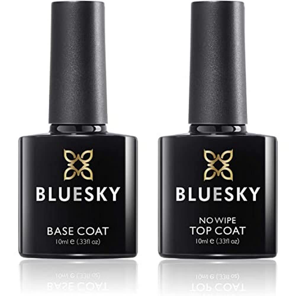 Bluesky Gel Nail Polish Set, 9th Anniversary Set 1, Base Coat and No Wipe Top Coat, Long Lasting, Shiny, High Gloss Finish, Clear 2 x 10 ml (Requires Curing Under LED UV Lamp)