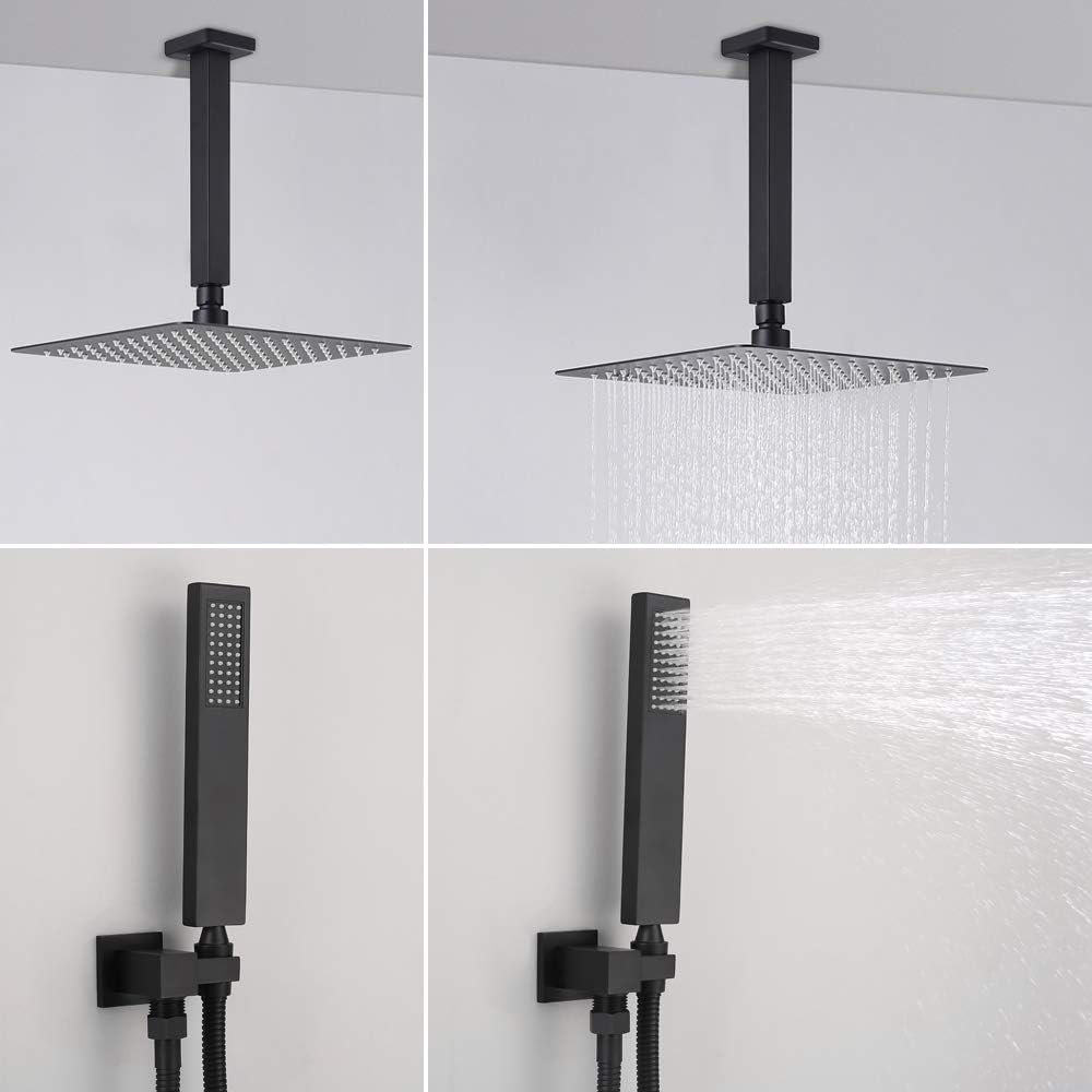 HOMELODY Ceiling Shower Head System, Matte Black Shower Faucet Rough-in Valve Body with Rain Shower Head and Handheld Shower Head Combo - - 