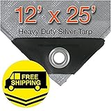 12' x 25' Heavy Duty Silver/Black Waterproof UV Blocking 10 Mil Poly Tarp