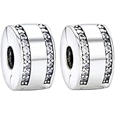 MEETCCY 2pc Clip Spacer Charms Bracelets for Women 925 Sterling Silver Blue White Crystal Clip Lock Spacer Stopper Charm Bead for Bracelet