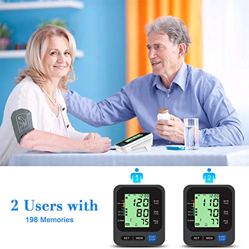 Blood Pressure Monitor for Home Use with Large 3.5'' LCD Display, Wowgo Digital Upper Arm Automatic Measure Blood Pressure and Heart Rate Pulse with Wide-Range Cuff，Three-Color Backlight Display - Thumbnail 2