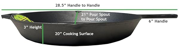 KING KOOKER 20-INCH OVERSIZED SEASONED CAST IRON SKILLET HEAVY DUTY PAN IDEAL FOR GAS GRILL, OVEN, CAMPFIRE USE