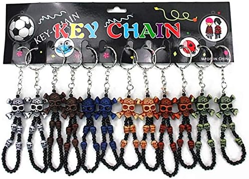 Lot 3 - Key Ring with Beads `Pirate IV` 12.5cm Assorted Colors - Quality COOLMINIPRIX®