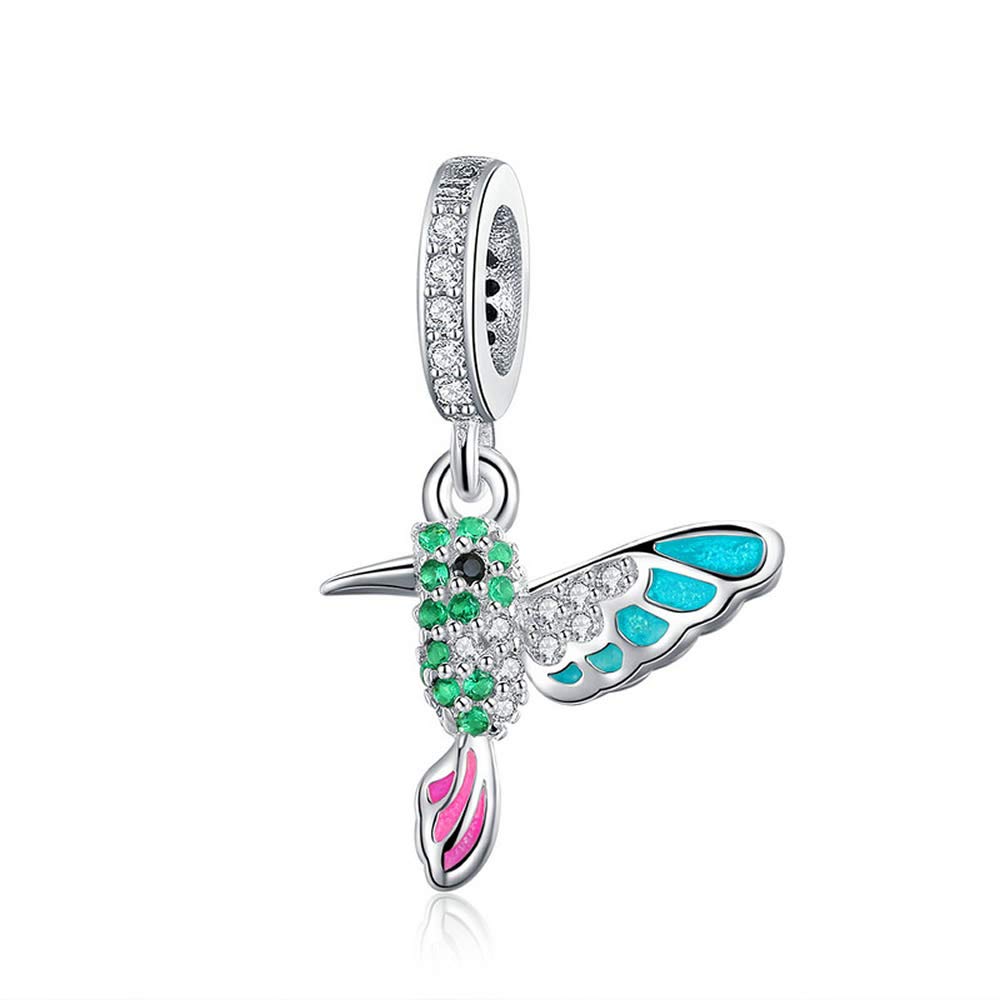 Bijoux Blu Green Warbler Bird 925 Sterling Silver Green Warbler Pendant Colourful CZ Bird Animal Charms Fit Charm Bracelets Bangles DIY Jewellery