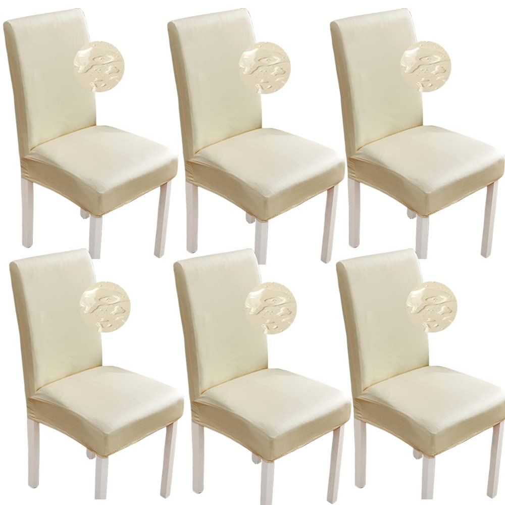 Shukii Bestenrose Stretch Dining Chair Covers Waterproof PU Leather Chair Slipcovers Chair Protector Cover Universal Chair Covers for Dining Room Kitchen Hotel(Set of 6, Beige)