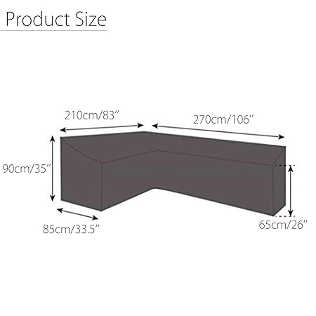 dDanke Garten-Sofa-Überzug, wasserdicht, Schneeschutz, L-Form, 210 x 270 cm, Schwarz