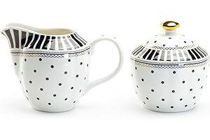 Gracie China Shop Grace Teaware Stripes and Dots Fine Porcelain Sugar & Creamer Set (Black), Regular