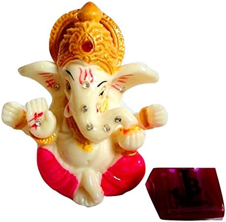 2.5" Mini Lord Ganesh Poly Marble Idol. Hindu God of Success (Pink) - FREE Agarbati (Incense stick) stand