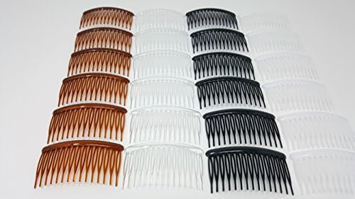 24pcs Plastic Hair Side Comb With Teeth Comb Hair Pin Clip for women,(Black-Brown-Clear-White)