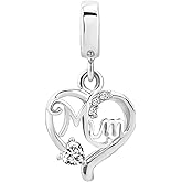 LSxAB CZ Love Mom Heart Charm for Bracelets Family Mom Mother Silver Rose Gold Dangle Mommy Daughter Son Husband Mothers Day Birthday Anniversary