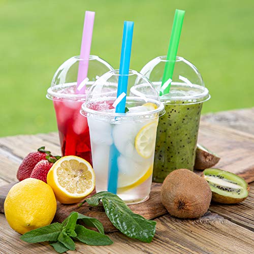 16oz Clear Plastic Cups with Dome Lids and Straws (100 Set)