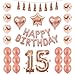 BALONA 40inch Rose Gold 15th Number Balloon 12inch Rose Gold Confetti Balloon with Happy Birthday Banner Star Balloon Heart Balloon Foil Rose Gold Tassel Garland for Birthday Party Decoration (Rose15)