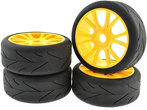 4PCS RC 1/8 Scale Wheel Rim&Arrow Grain Rubber Tires Tyre 17mm Hex Yellow
