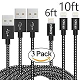 Airsspu iPhone Cable,3Pack(6FT/10FT/10FT)Nylon Braided Lightning Cable USB Cord Charging Cable for iPhone 5/5S/5C/SE 6/6S 6 Plus/6S Plus, iPad mini/Air/Pro iPod touch (Black Gray)