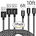 Airsspu iPhone Cable,3Pack(6FT/10FT/10FT)Nylon Braided Lightning Cable USB Cord Charging Cable for iPhone 5/5S/5C/SE 6/6S 6 Plus/6S Plus, iPad mini/Air/Pro iPod touch (Black Gray)