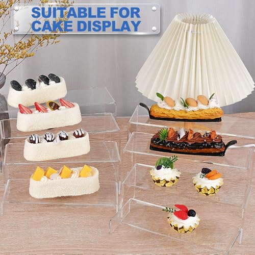 Aheroi Display Risers, 16 Pcs 4 Set Acrylic Riser Display Shelf, Clear Risers Display Stands, Rectangular Acrylic Risers for Decor Display, Cupcake Funko Candy Shoe Showcase Stands(1-3-4-5IN) | Clear Risers Display Stands, Acrylic Display Shelf,Dessert Table Display Set Cupcake Candy Shoe Showcase Stands (7”L~8”L~9”L)
