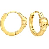 Gothic Skull Hoop Earrings for Women Men Stainless Steel Gold Plated Punk Personalized Skeleton Huggie Hoop Halloween Party Hypoallergenic Fashion Jewelry