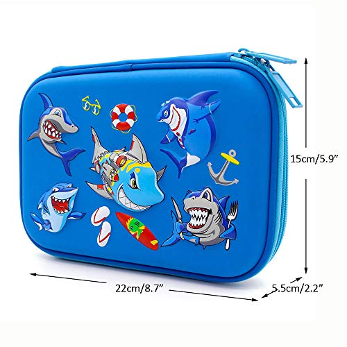 Angry Shark Boys Cool Pencil Case - Large Capacity Hardtop Pencil Box with Compartments - Colored Pencil Holder School Supply Organizer for Kids Girls Toddlers Children (Royal Blue)