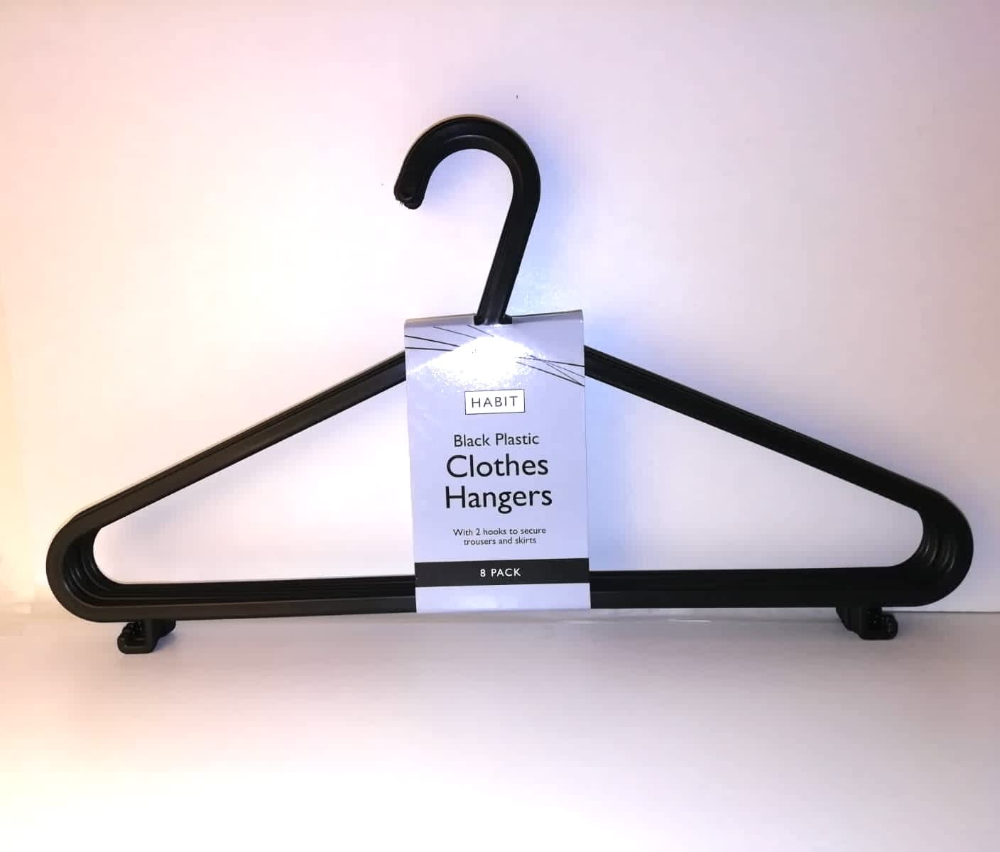 HABIT Premium Black Plastic 8 Coat Hangers - Wardrobe Organiser -Non-Slip -Bedroom Clothes accessories -Used in Home rack -Space saving in Bathroom-[37cmx20cmx3cm] (Pack of 1)