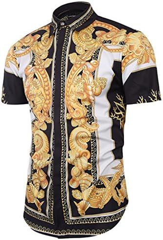 Retrograder Mens Short Sleeve Gold Luxury Brand Design Party Bar Show Office Club Button Down Slim Fit Dress Shirt 0046-02-M
