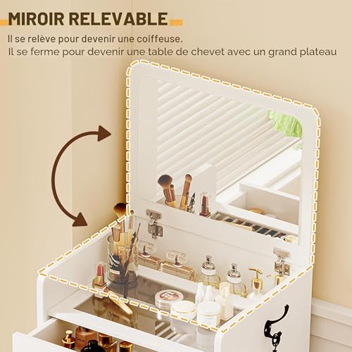Lvifur Corner Dressing Table with Mirror, Corner Dressing Table with Stool, Large Storage Space with Drawers, Dressing Table for Apartment, Small Room