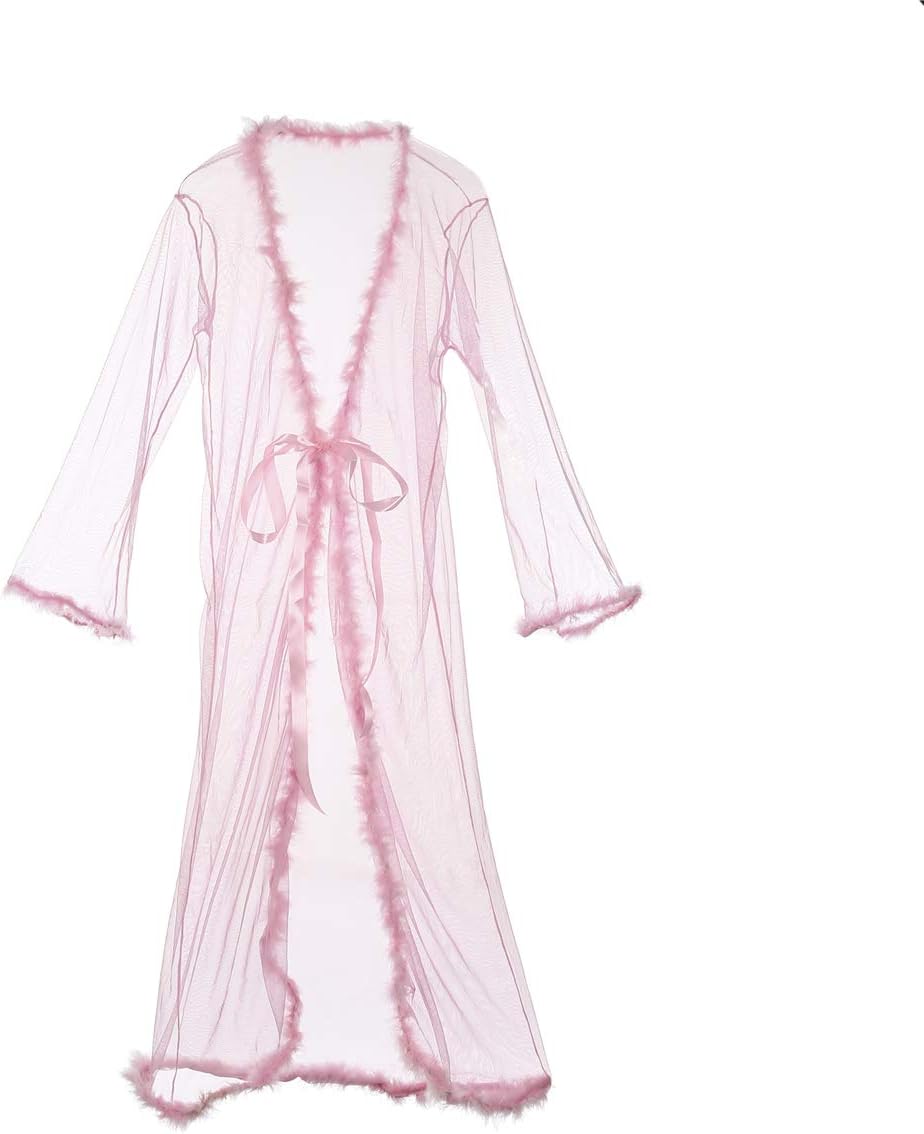 Women Lace Feather Sexy Bridal Robe Tulle Illusion Long Wedding Scarf Lace Sheer Pajamas Sleepwear