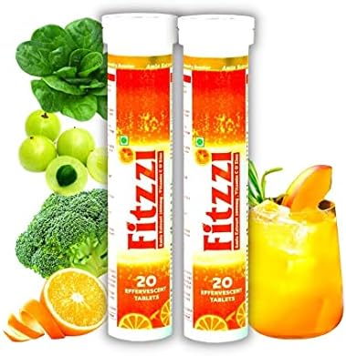 Fitzzi Vitamin C with Amla & Zinc, Antioxidant – Immunity – Skin Care, Orange Flavor – Pack of 2 (20 Effervescent Tablets/bottle) Fitzzi Vitamin C with Amla & Zinc, Antioxidant – Immunity – Skin Care, Orange Flavor – Pack of 2 (20 Effervescent Tablets/bottle)