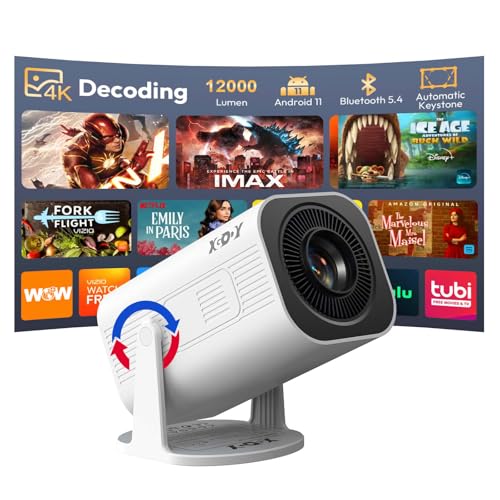 [2026 Upgraded & Android 14.0] Mini Projector Native 720P HD, Supports 4K 1080P, XGODY Gimbal 3 Pro Portable Projector 12000 Lumen, WiFi 6, Bluetooth, Auto Keystone, Video Projector for Home Cinema