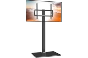 HEMUDU Universal Floor TV Stand with Mount 80 Degree Swivel Height Adjustable and Space Saving Design for Most 27 to 65 inch LCD, LED OLED TVs, Perfect for Corner & Bedroom HT1002B