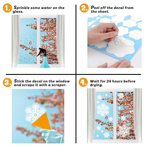 SallyFashion 141PCS Fluorescent Snowflake Window Clings Reusable Window Decals Stickers for Winter Window Decor Christmas Party