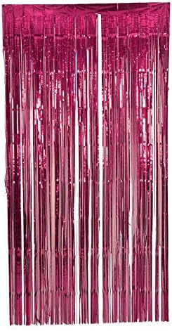 3ft x 8ft Fringe Foil Curtain Pastel Party Tinsel Backdrop Birthday Wedding Decoration (Rose RED)