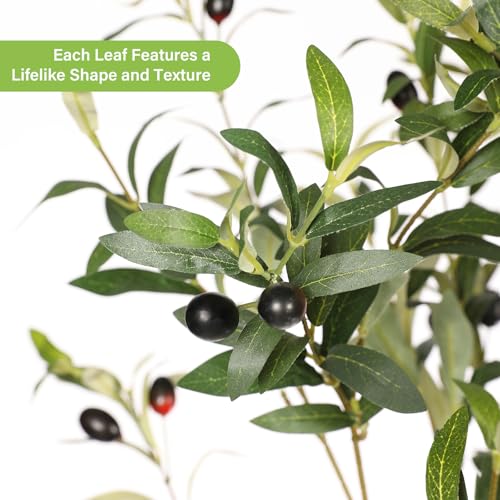 FEELEAD 6ft Faux Olive Tree – Tall Artificial Olive Tree 180cm with Natural Trunk, Fake Olive Tree Indoor Decor, Olive Plant Artificial Indoor for Home and Office