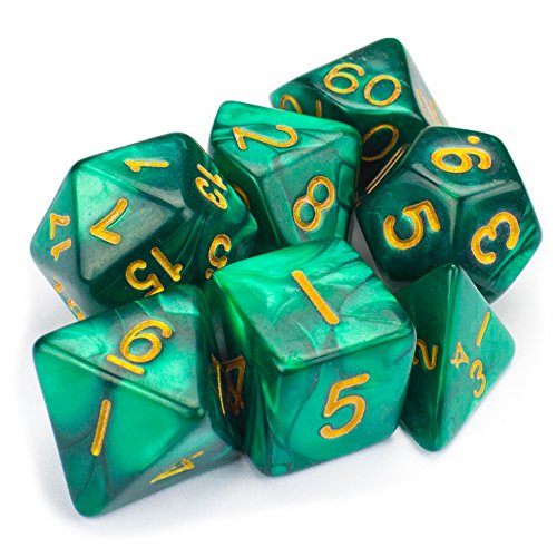 7 Die Polyhedral Dice Set - Basilisk Blood (Teal Pearl) with Velvet Pouch by Wiz Dice