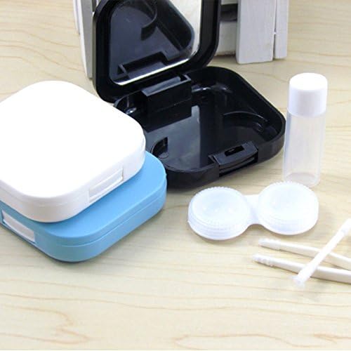 Mini Contact Lens Travel Kit, Portable Square Shape Contact Lens Container Holder with Tiny Mirror Tweezers Sucker and Solution Bottle(1#)