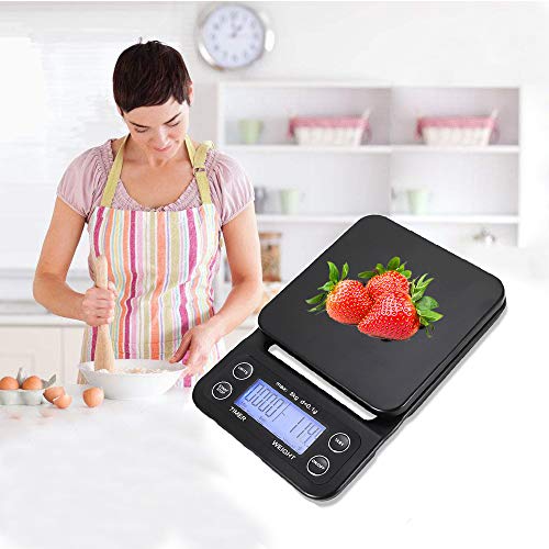 YYGJ Coffee Scale with Timer,Digital Kitchen Food Scale for Cooking Baking Electronic Weighing 6.6lb/3kg 1g Precision Sensors Black Batteries Included