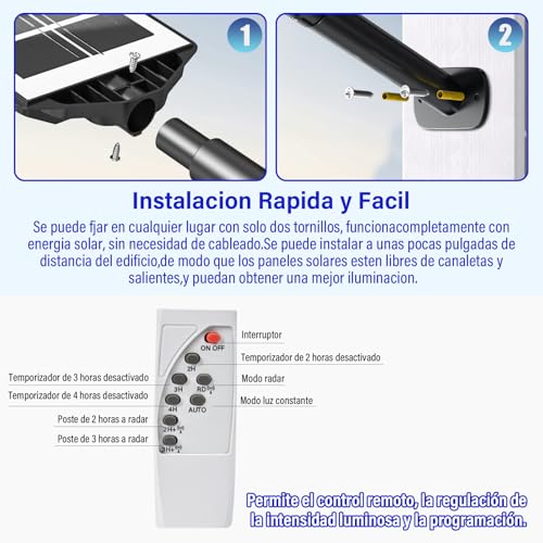 KIROGILY Lamparas Solares Exterior, 240 LED 6500K Lúmenes con Sensor de Movimiento, Luces Solares para Exterior Jardin, IP65, Lámpara Solar con 3 Modos de Iluminación y Mando a Distancia 2pcs