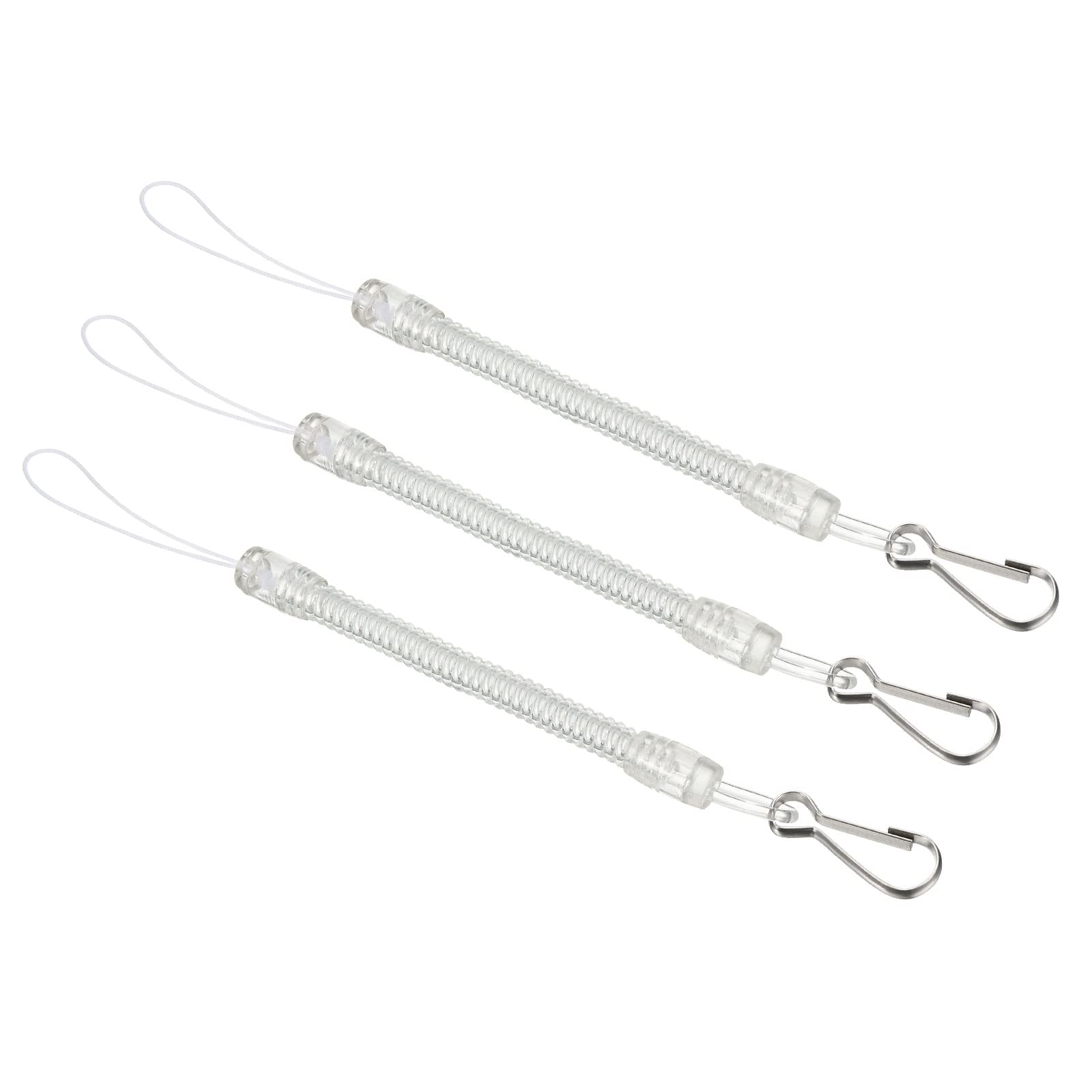 PATIKIL Retractable Spring Coil Strap with Clasp 7.5", 3 Pack Plastic Spiral Stretchy Key Holder Lanyard Cord, Clear