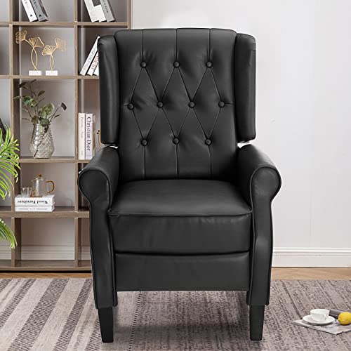 EASELAND Leather Wing Recliner with Thick Seat, Nailhead and Button