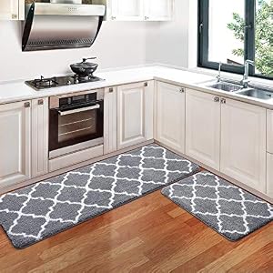 KMAT 2 PCS Kitchen Rugs and Mats Non Slip 20″x32″+20″x59″,Grey Soft Microfiber Kitchen Mat Super Absorbent Washable Runner Carpets Sink Rugs Set for Kitchen,Bathroom,Floor Home,Laundry