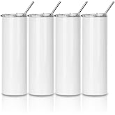 PYD Life Sublimation Blanks Tumbler Skinny 30 OZ Straight Stainless Steel Coffee Cups Mugs with Lid and Metal Straw for Tumbler Press Machine Heat Transfer 4 Pack