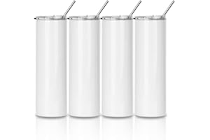 PYD Life Sublimation Blanks Tumbler Skinny 30 OZ Straight Stainless Steel Coffee Tumbler with Lid and Metal Straw for Tumbler Press Machine Heat Transfer 4 Pack
