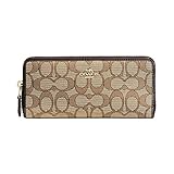 Coach Women's Signature Slim Accordion Zip Wallet, Light Gold, Khaki, Brown, OS