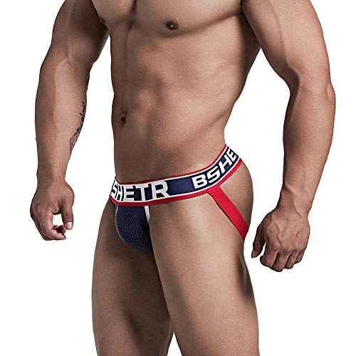 image for BSHETR Men's Jockstrap Athletic Supporters Underwear Multipack, Blue M