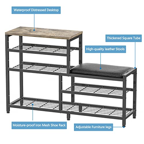 Xcosrack Shoe Rack Bench 5Tier Shoe Storage with Seat Industrial