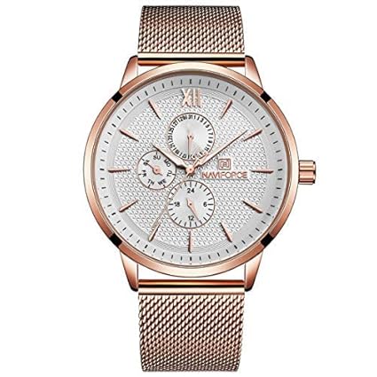 NAVIFORCE Japanese Quartz Stainless Steel Mesh Strap Minimalist Chronograph Watch for Men 3003 - Rose Gold