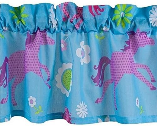 Girls Turquoise Blue & Pink Pony Horse Window Valance 16" x 84"