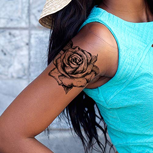 Black Rose Flower Temporary Tattoos For Women Flower Big And Small Roses Adult Temp Tattoo Waterproof Transfer On Paper Shoulder Arms Legs Halloween Pricepulse