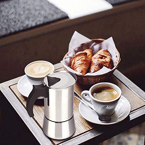elabo Stovetop Espreeso Machine and Moka Pot for Gas or Electric Ceramic Stovetop, Italian Espresso Coffee Shot Maker for Italian Espresso, Cappuccino and Latte, 304 Stainless Steel, 6 Cups