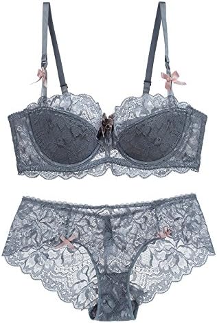 Dimissyo Women's Underwear Set Sexy Push Up Lace Thin Cup Bra Set Bra and Panty Sets A B C D E Large Size Lingerie Set