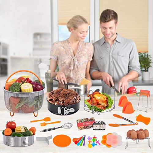 PentaQ 22 Pieces Instant Pot Accessories Compatible with 5/6/8 Quart, Pressure Cooker Accessories Set Orange - 2 Steamer Basket, Non-Stick Springform Pan, Egg Rack, Kitchen Tong, Dish Plate Clip - Thumbnail 7